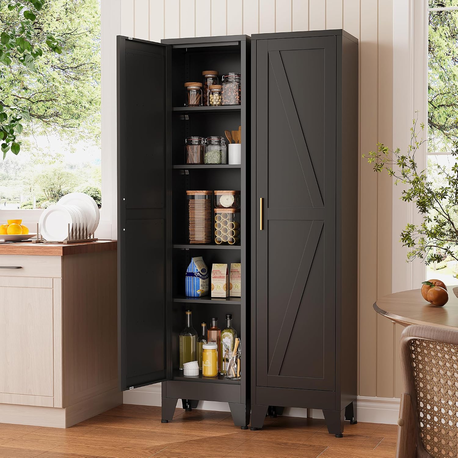 Narrow Bthroom Storage Cabinet Tall Metal Storage Cbinets with 4 Adjustable Shelves Freestanding 5 Tier Slim Pantry Cabinet for Kitchen Office Small Space
