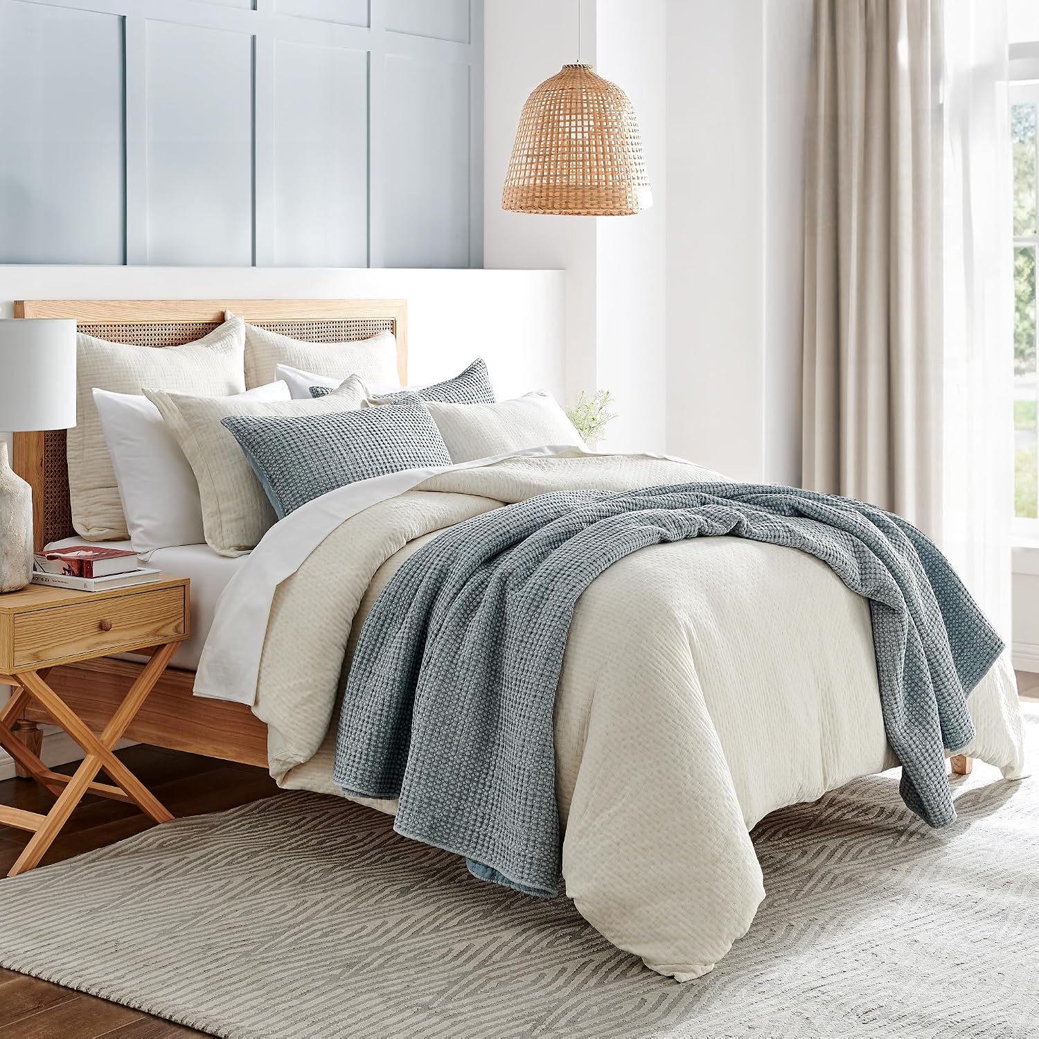 Levtex Home Mills Waffle Twin XL/Twin Quilt Set (68x86in) with 1 Pillow Sham (26x20in) - Chambray - Cotton Waffle Twin Size Quilt Bedding Set - Lightweight, Soft, Pre-Washed