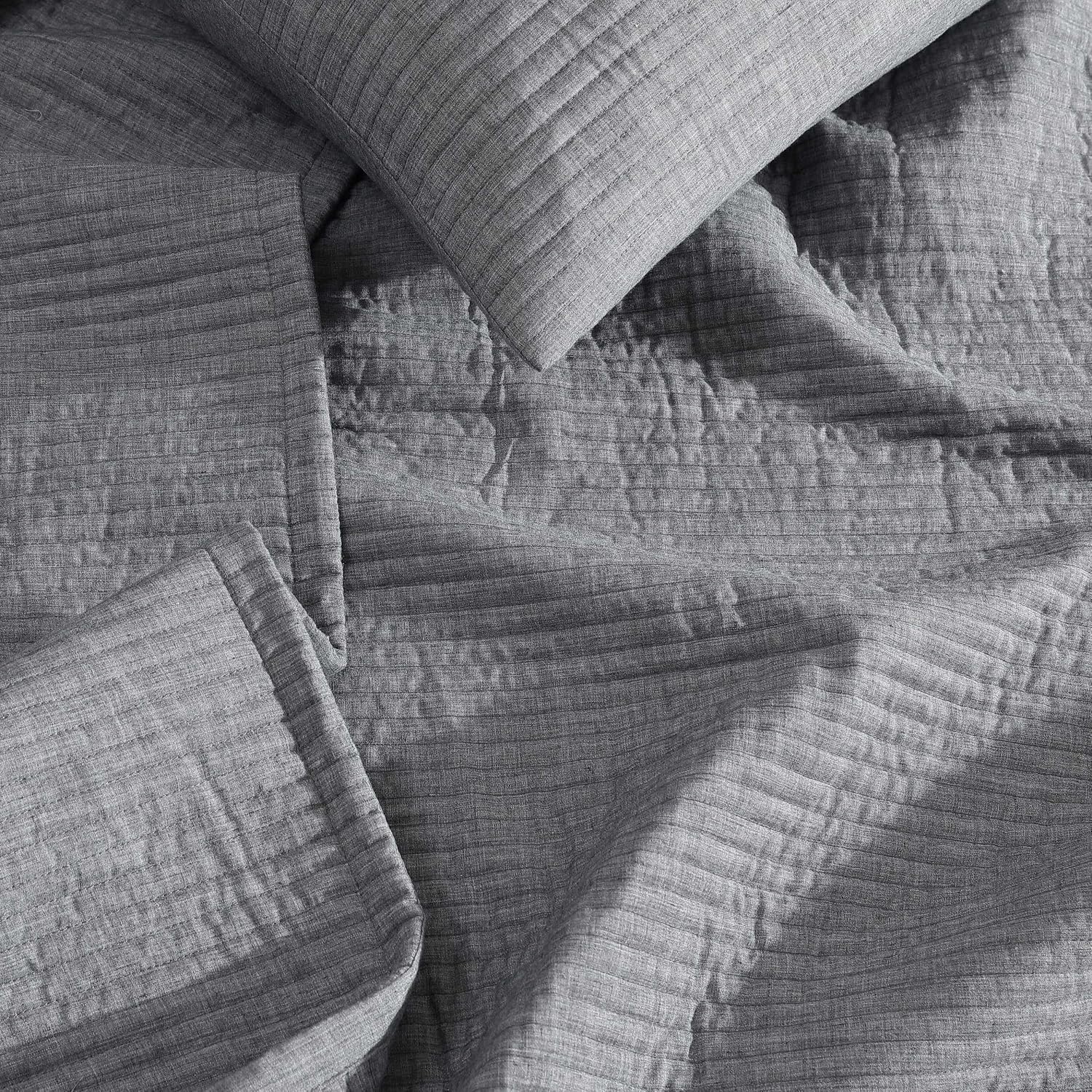 Calvin Klein - King Quilt Set, Luxuriously Soft Channel Stitch Bedding with Matching Shams (Mini Channel Stitch Solid Grey, King)