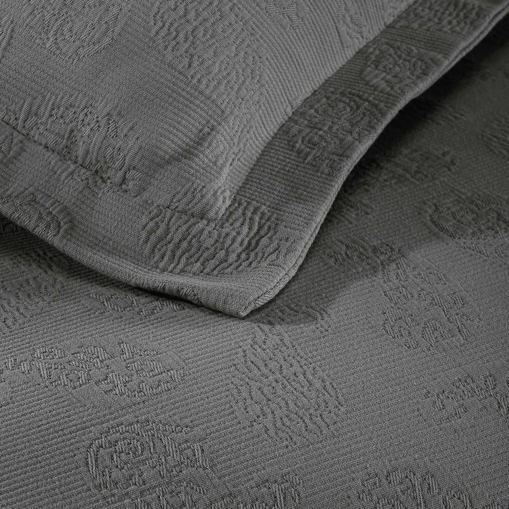 Superior Paisley Cotton 3 Piece Bedspread Set, Home Bed Decor, Decorative Textured Bed Spread, 2 Pillow Shams, Airy Blanket, Matelasse Coverlet Bedding, Vintage Floral Design, Queen, Grey