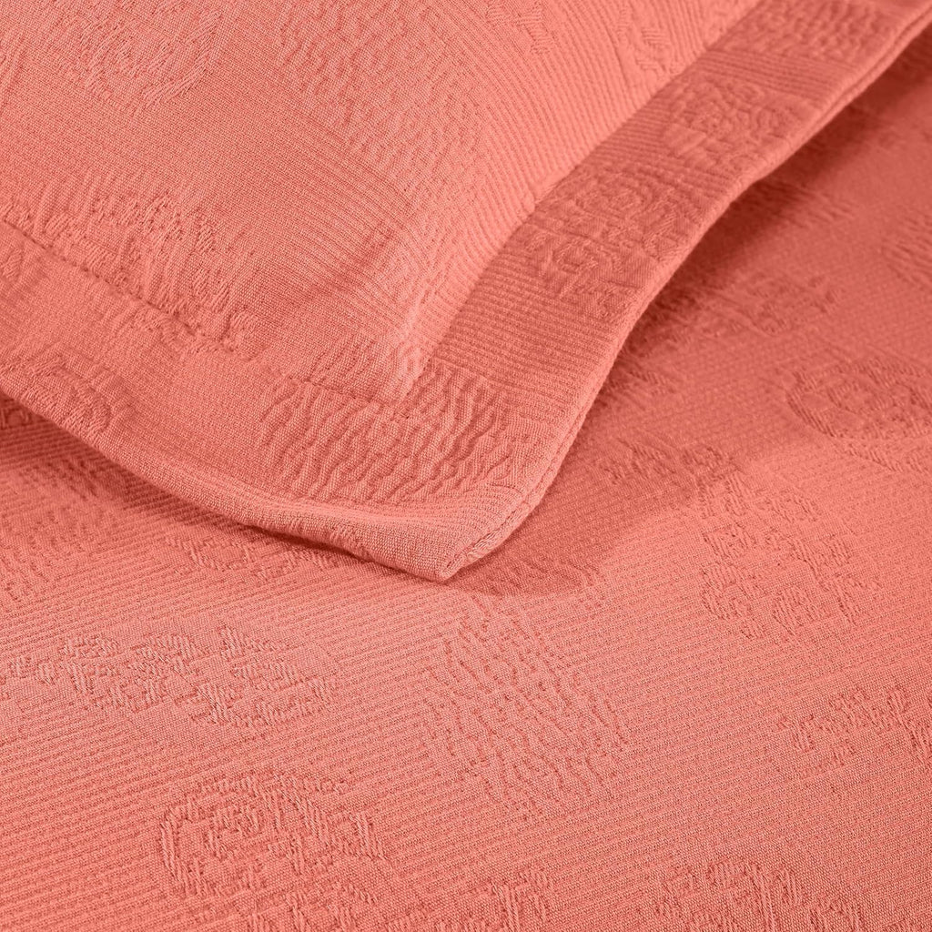 Superior Paisley 3 Piece Cotton Bedspread Set, Decorative Bed Spread, 2 Pillow Shams, Medium Weight Blanket, Matelasse Coverlet Bedding, Vintage Floral Pattern, Twin, Coral (Pack of 2)
