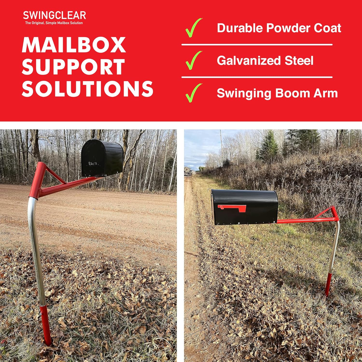 Mailbox Support Post with Swinging Boom Arm, No Dig Post, Galvanized Steel, Ideal for Both Rural and Residential, for All Mailbox Sizes (Accessories Sold Separately), 40 inch (Black)