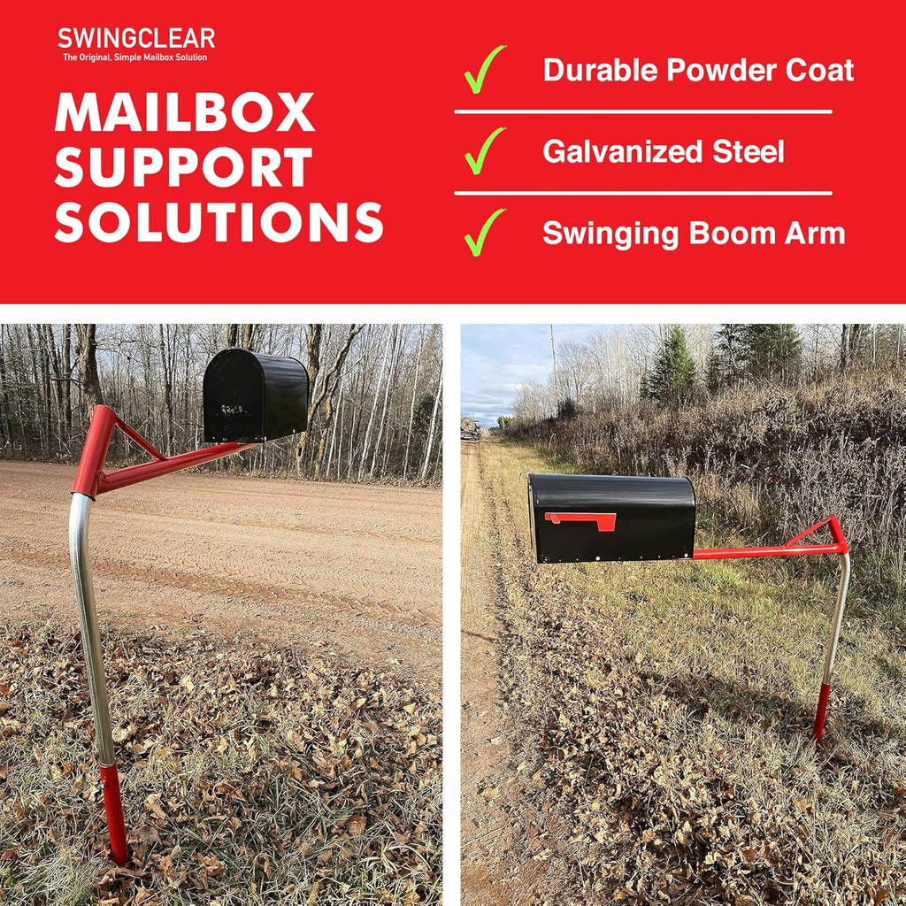 Mailbox Support Post with Swinging Boom Arm, No Dig Post, Galvanized Steel, Ideal for Both Rural and Residential, for All Mailbox Types (Accessories Sold Separatey), Made in The USA (Red)