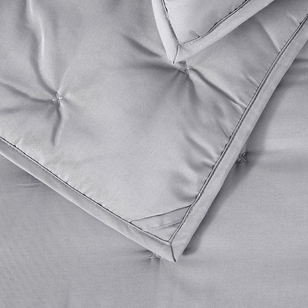 100% Viscose Derived from Bamboo Quilt Set, Soft Dreamer Cross Stitch Bedding, All Season Down Alternative Comforter with 4 Corner Loops, 3-Piece Set, Full/Queen, Silver Grey