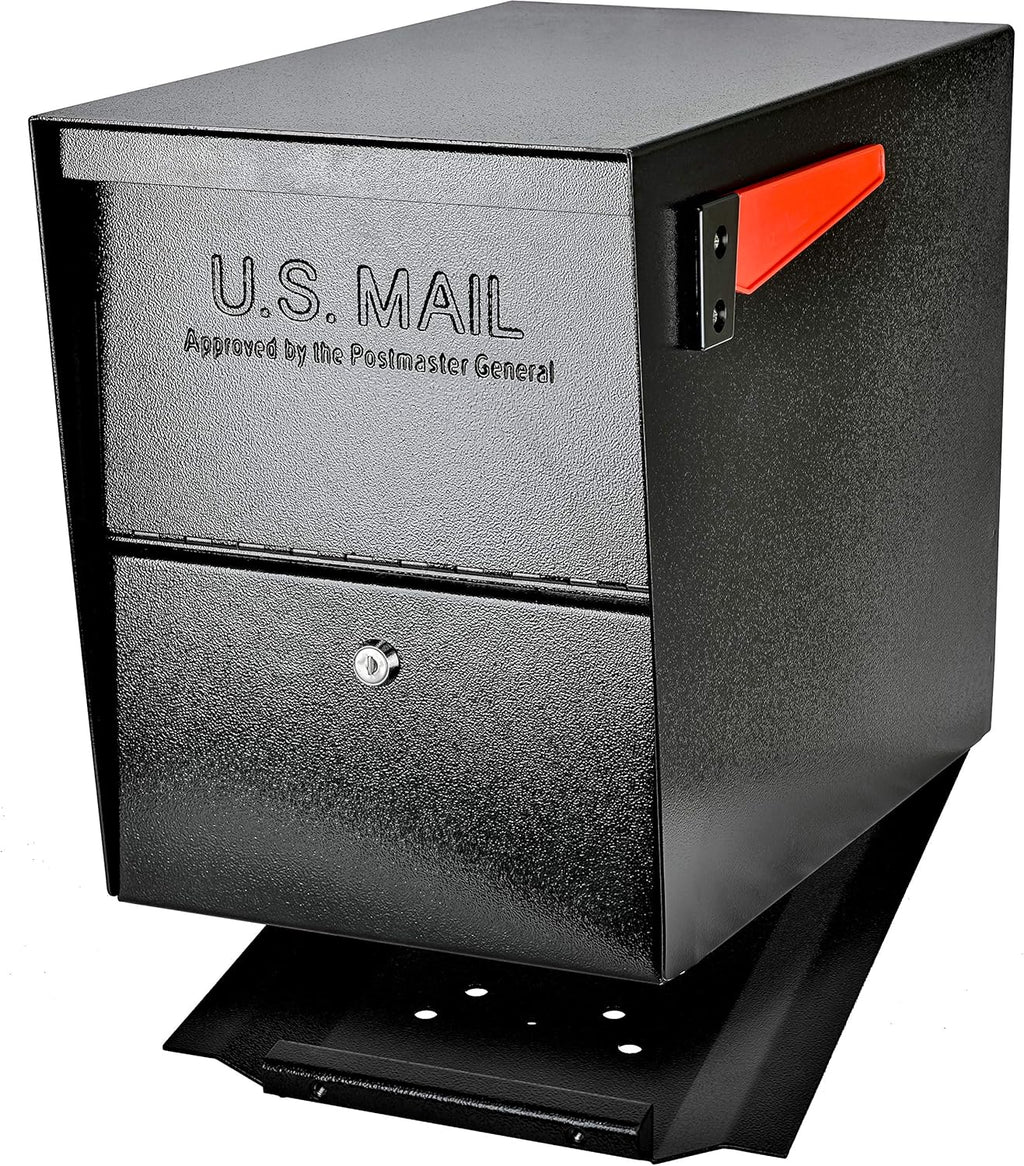 Mail Boss 7206 Package Master Curbside Locking Security Mailbox | Medium, Black, Surface Mount Base Plate & In-Ground Mounting Post, 43 x 4 x 4 inches