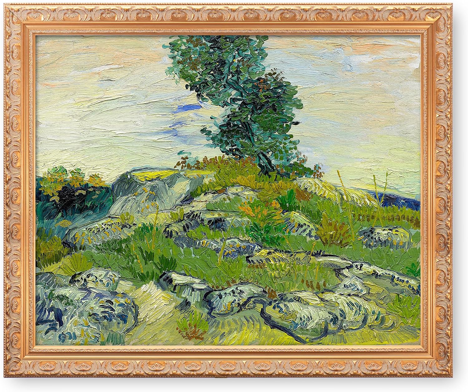 BOTTEGAARTS The Rocks Wallart Image Size:30x24 Framed Size:34.5x26.5 Wooden Golden Frame Vangogh Classic Art Reproductions. Giclee Print