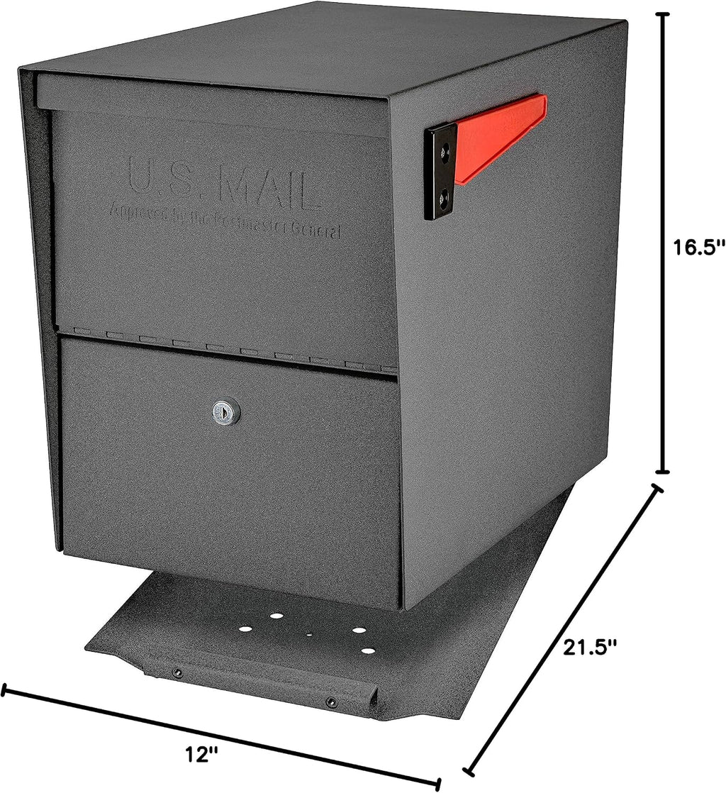Mail Boss 7205 Package Master Curbside Locking Security Mailbox | Granite 21.5 x 12 x 16.5 inches & 7126 Surface Mount, Granite Mailbox Post