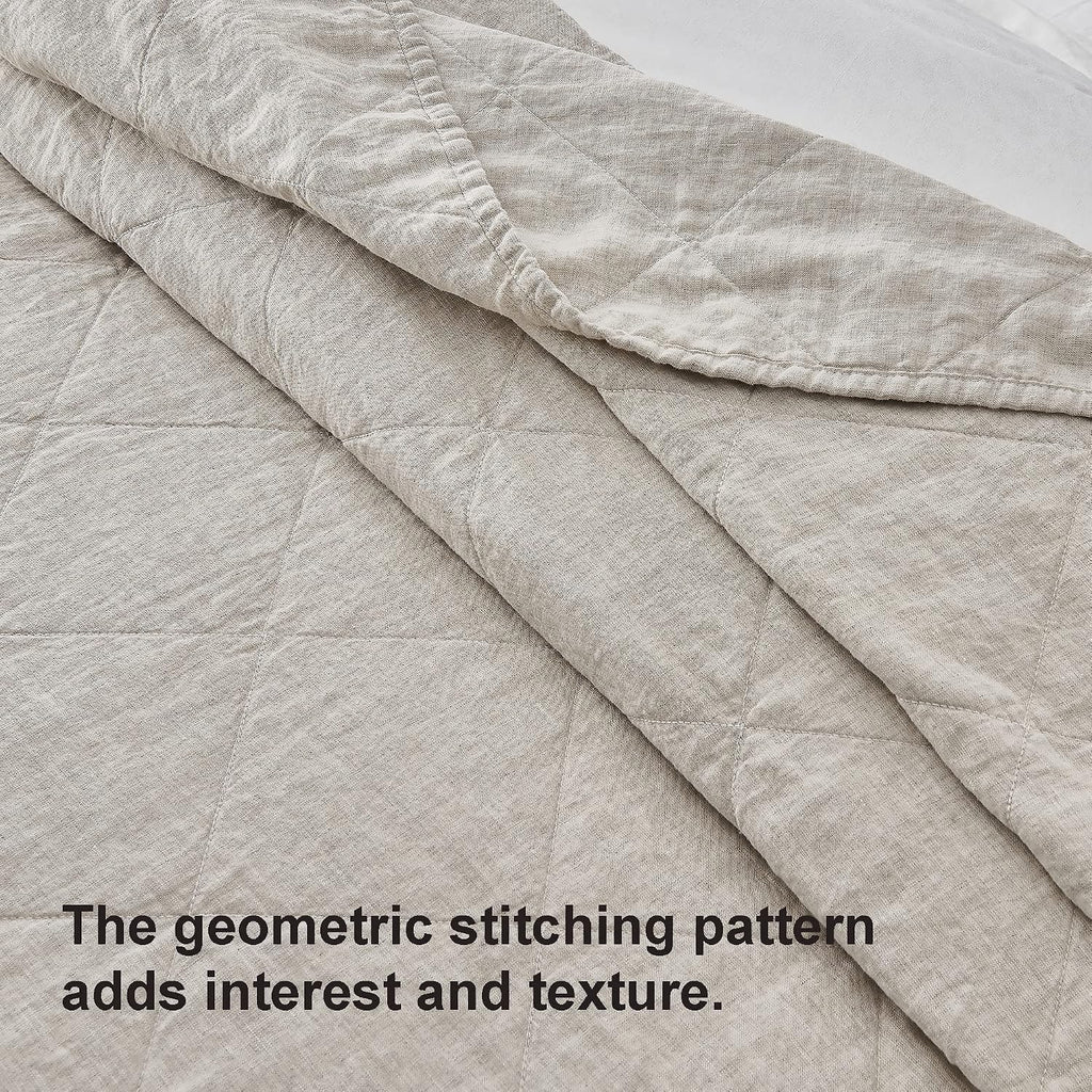S VICTORY SYMBOL Linen Quilt Set Queen Size-3 Piece Bedding Quilt Coverlets,All Seasons Bedspreads,100% French Linen Shell and Viscoses from Bamboo Filling Quilted Coverlet(Includes 1 Quilt,2 Shams)
