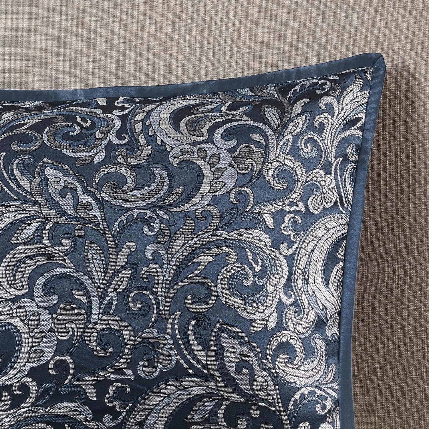Madison Park Essentials Brystol 24 Piece Room in a Bag Faux Silk Comforter Jacquard Paisley Design Matching Curtains Down Alternative All Season Bedding-Set, King(104 in x 92 in), Navy 24 Piece