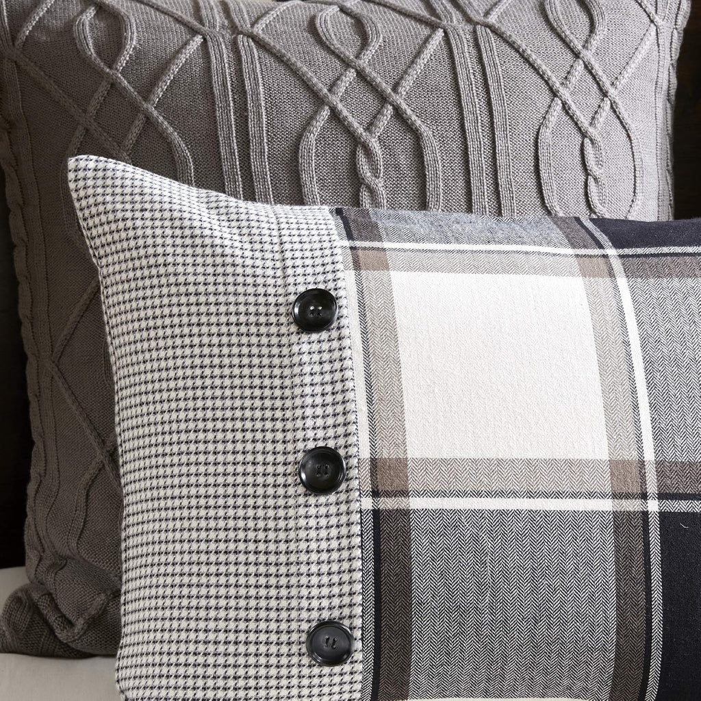 Madison Park Signature Cozy Comforter Set - All Season Bedding Combo Filled Insert and Removable Duvet Cover, Shams, Decorative Pillows, Plaid Brown/Black King (110 in x 96 in) 10 Piece