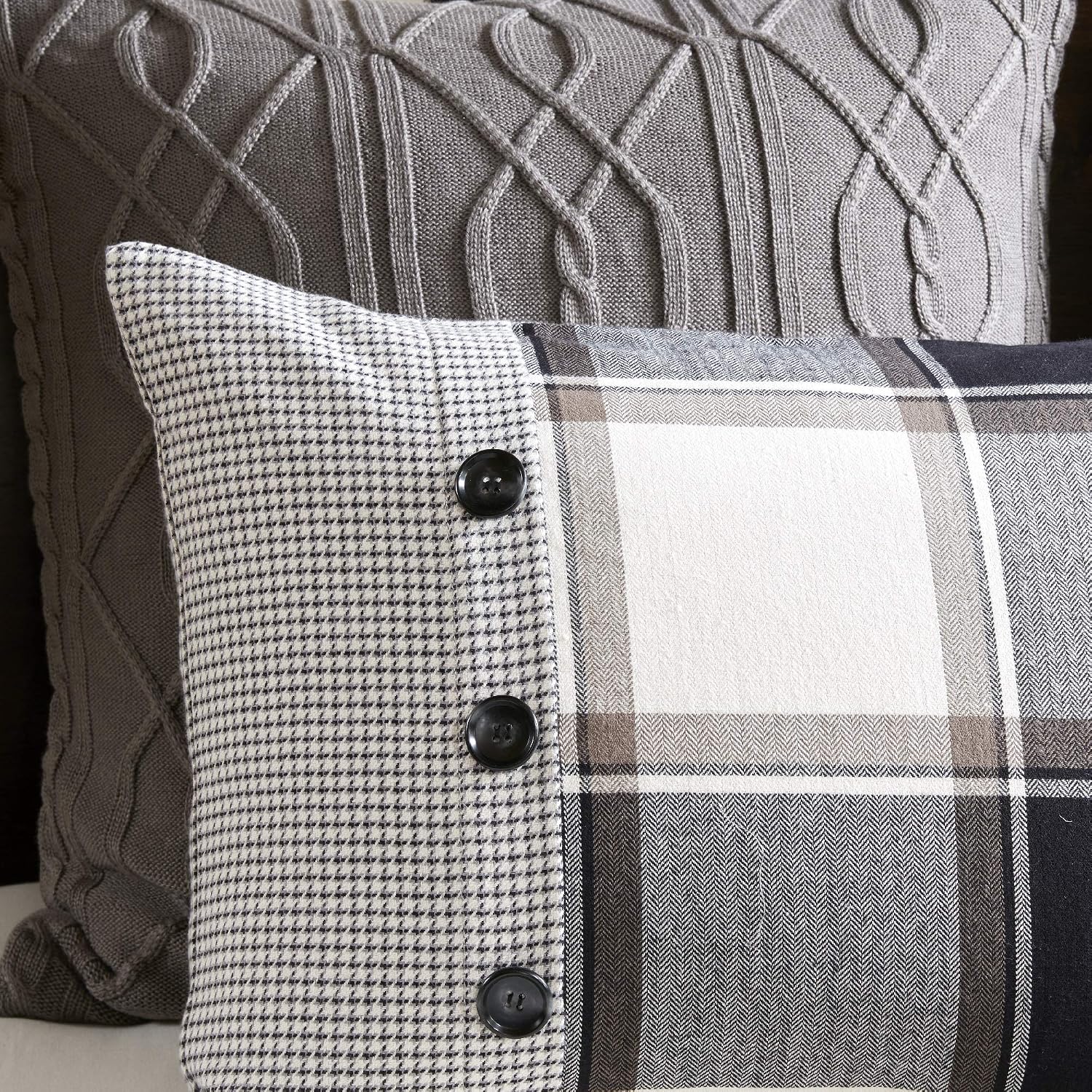 Madison Park Signature Cozy Comforter Set - All Season Bedding Combo Filled Insert and Removable Duvet Cover, Shams, Decorative Pillows, Plaid Brown/Black King (110 in x 96 in) 10 Piece