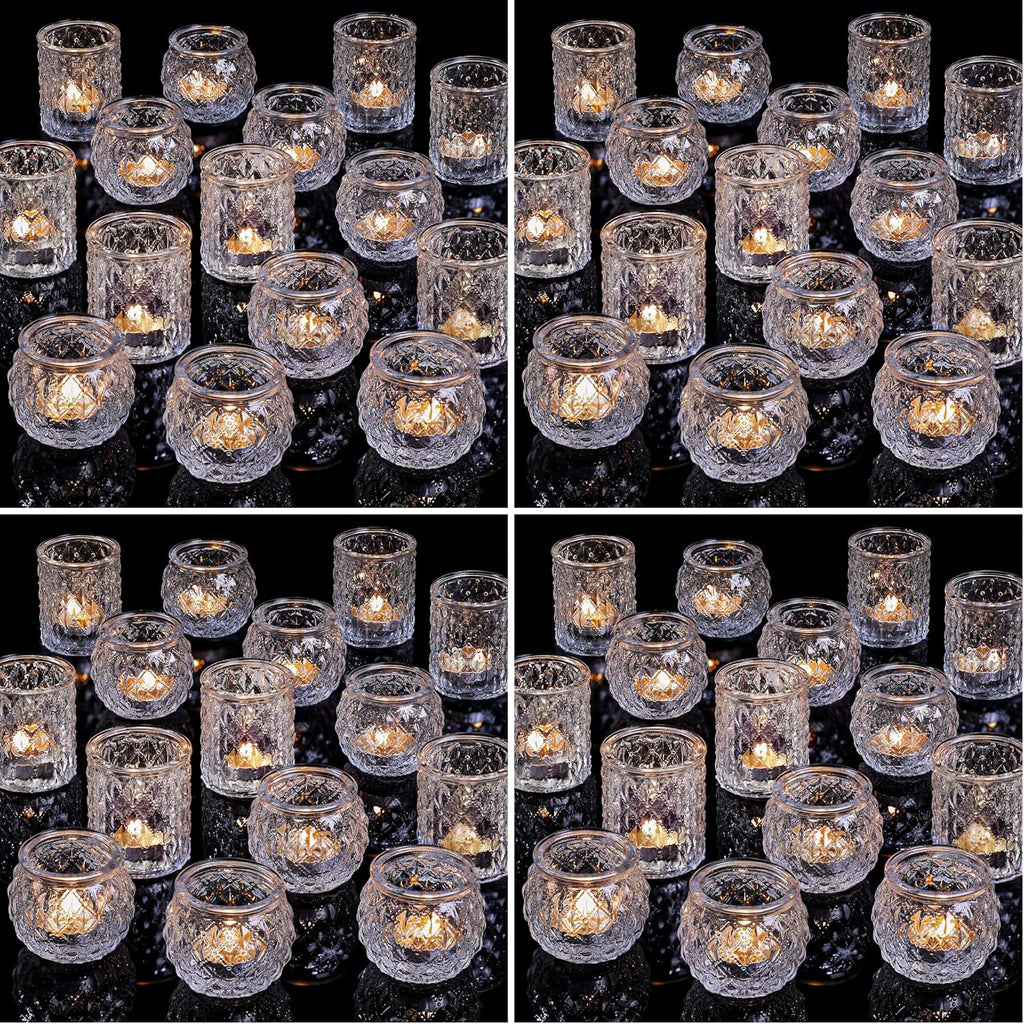 DARJEN Clear Votive Candle Holders Set of 36- Round Glass Candle Holders Bulk for Tea Light Candle, Embossed Candle Votives for Wedding Centerpiece, Various Parties & Home Decor (Pack of 4)