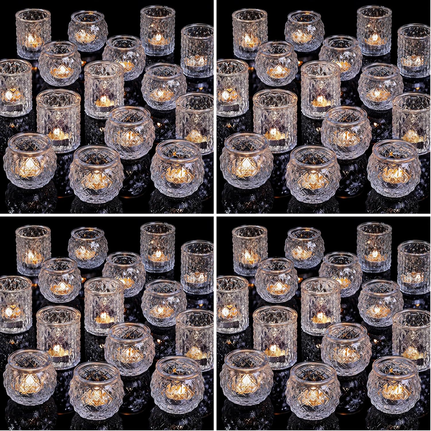 DARJEN Clear Votive Candle Holders Set of 36- Round Glass Candle Holders Bulk for Tea Light Candle, Embossed Candle Votives for Wedding Centerpiece, Various Parties & Home Decor (Pack of 4)
