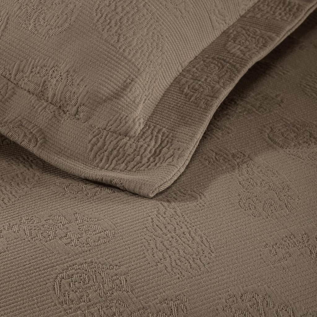 Superior Paisley Cotton 3 Piece Bedspread Set, Home Bed Decor, Decorative Textured Bed Spread, 2 Pillow Shams, Airy Blanket, Matelasse Coverlet Bedding, Vintage Floral Design, King, Taupe