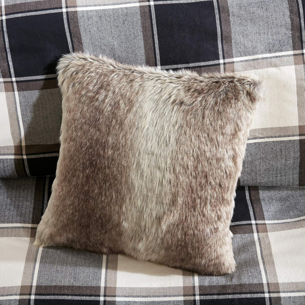 Madison Park Signature Cozy Comforter Set - All Season Bedding Combo Filled Insert and Removable Duvet Cover, Shams, Decorative Pillows, Plaid Brown/Black Queen (92 in x 96 in) 9 Piece