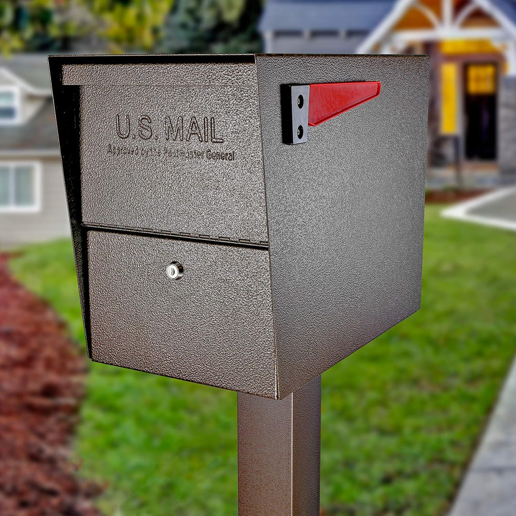 Mail Boss Security Mailbox, Bronze 7208 Package Master Curbside Locking 21.5 in. x 16.5 in. x 12 in.