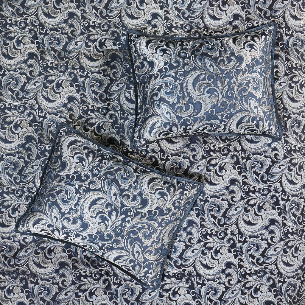 Madison Park Essentials Brystol 24 Piece Room in a Bag Faux Silk Comforter Jacquard Paisley Design Matching Curtains Down Alternative All Season Bedding-Set, King(104 in x 92 in), Navy 24 Piece