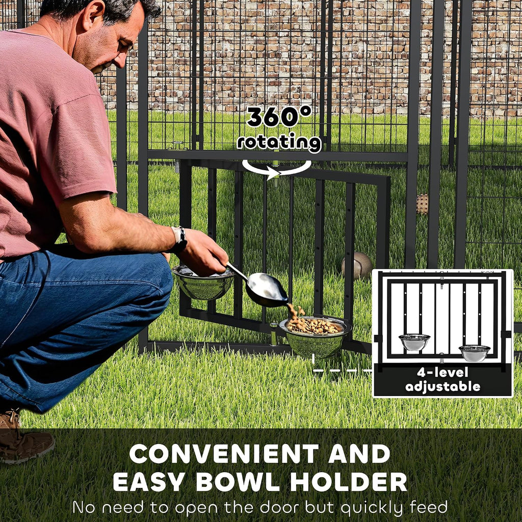 PawHut 10' x 10' x 6' Outdoor Dog Kennel, Welded Wire Dog Kennel Outside Run with 360° Rotating Bowls, Waterproof & UV Resistant Cover, for S&M&L Breeds, Chickens, Ducks, Sliver