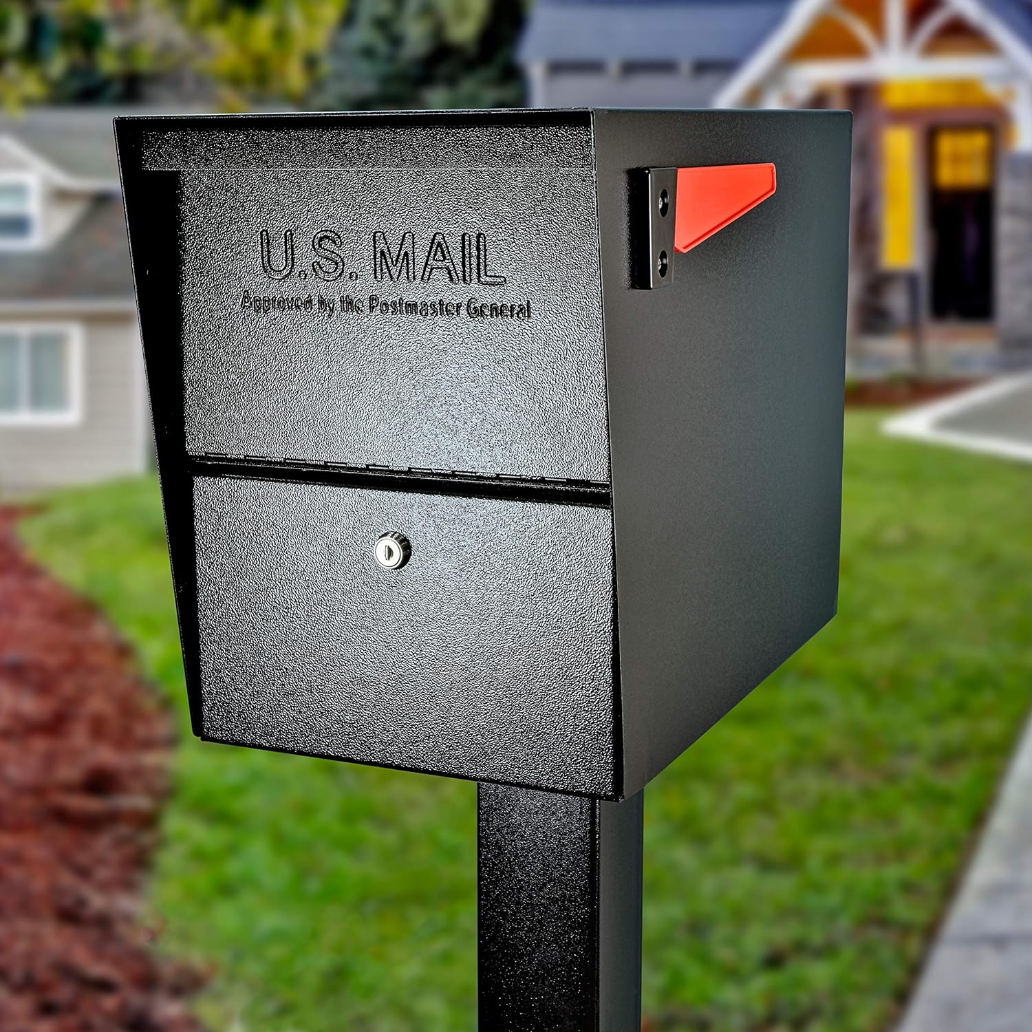 Mail Boss 7206 Package Master Curbside Locking Security Mailbox | Medium, Black, Surface Mount Base Plate & In-Ground Mounting Post, 43 x 4 x 4 inches
