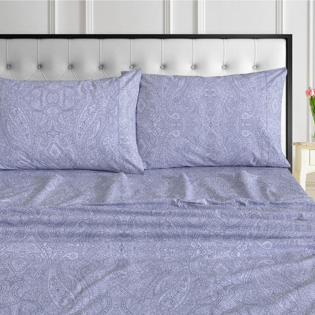 Tribeca Living Organic Cotton Queen Percale Sheets - 400 Thread Count, Extra Deep Pocket, Smooth, Crisp and Breathable, 4-Piece Bedding Set, Gigi