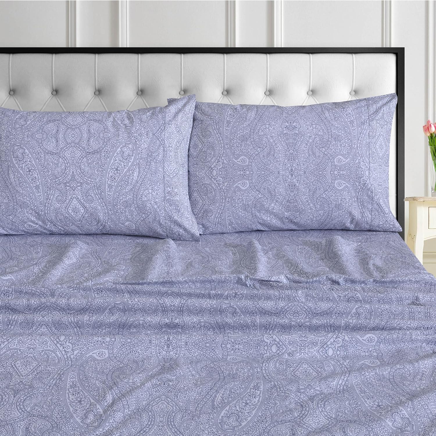 Tribeca Living Organic Cotton Queen Percale Sheets - 400 Thread Count, Extra Deep Pocket, Smooth, Crisp and Breathable, 4-Piece Bedding Set, Gigi