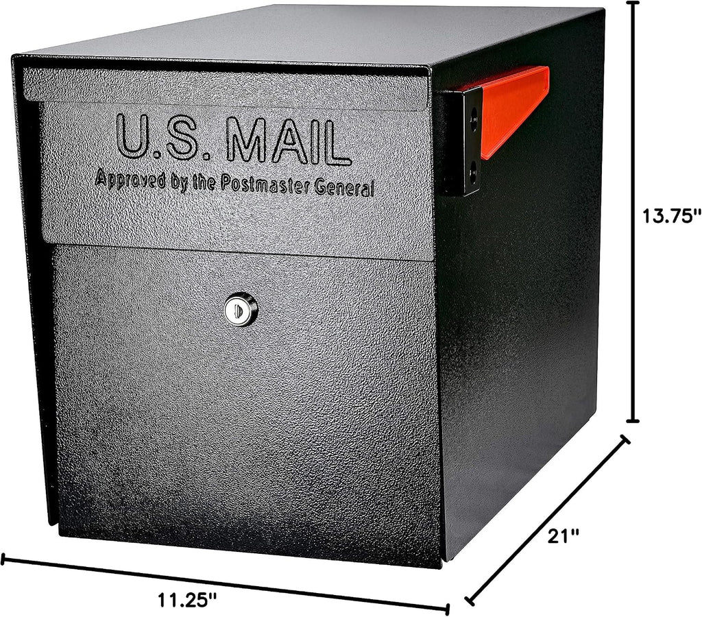 Mail Boss 7106 Curbside Steel Post Mount Security Locking Mailbox, Black, Extra Large, 21 in. D x 11.125 in. W x 13.75 in. H