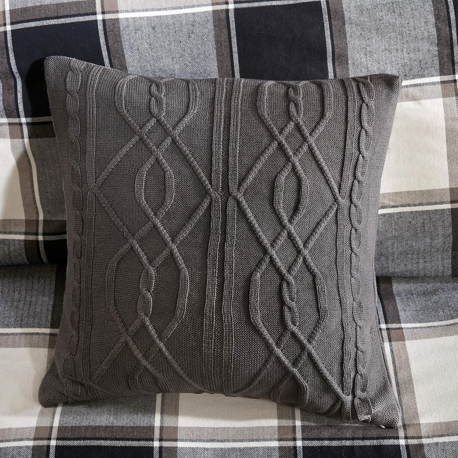 Madison Park Signature Cozy Comforter Set - All Season Bedding Combo Filled Insert and Removable Duvet Cover, Shams, Decorative Pillows, Plaid Brown/Black King (110 in x 96 in) 10 Piece