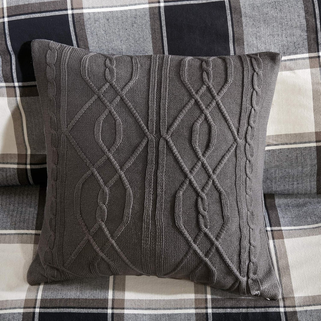 Madison Park Signature Cozy Comforter Set - All Season Bedding Combo Filled Insert and Removable Duvet Cover, Shams, Decorative Pillows, Plaid Brown/Black Queen (92 in x 96 in) 9 Piece