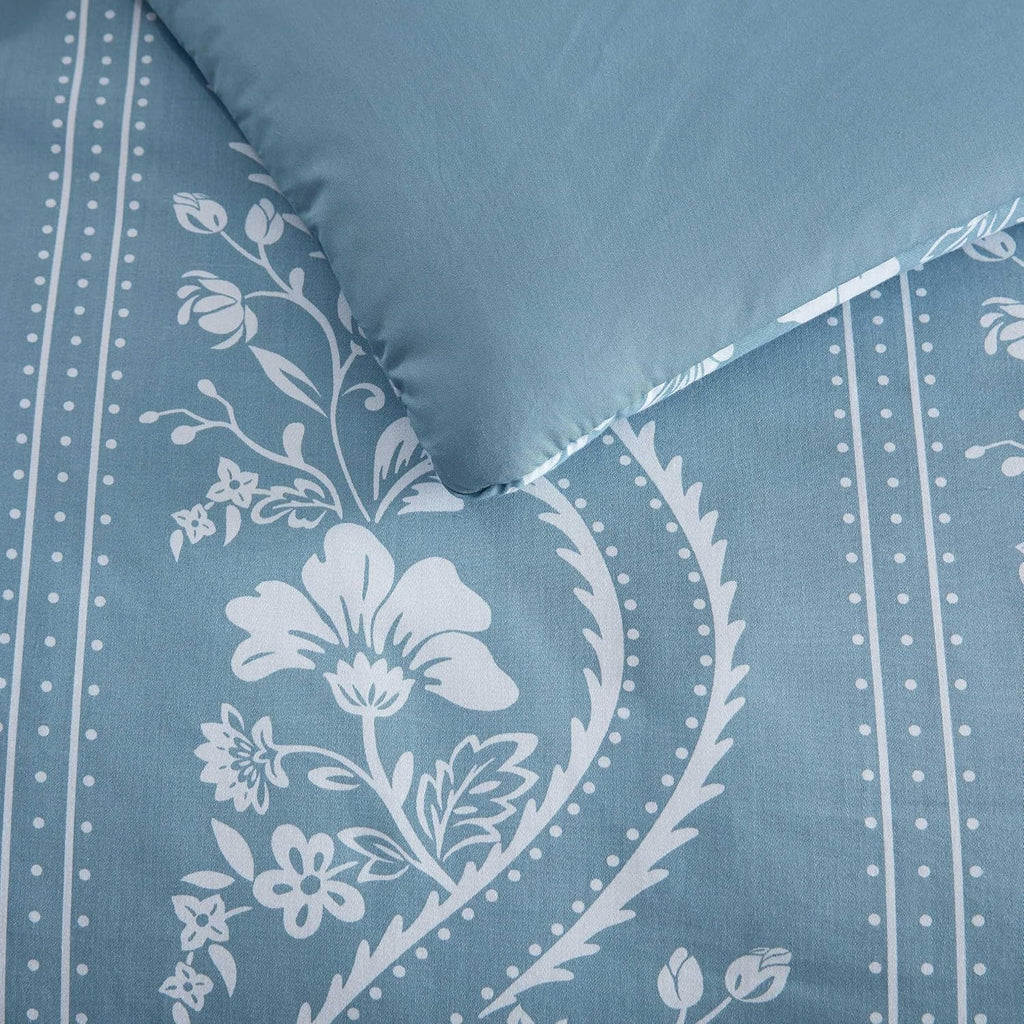 Martha Stewart - Twin Comforter Set, Smooth Sateen Front with Subtle Sheen & Lightweight Cotton Percale Reverse, 2 Piece Bed Set with Matching Pillowcase (Sophia Stripe Blue)